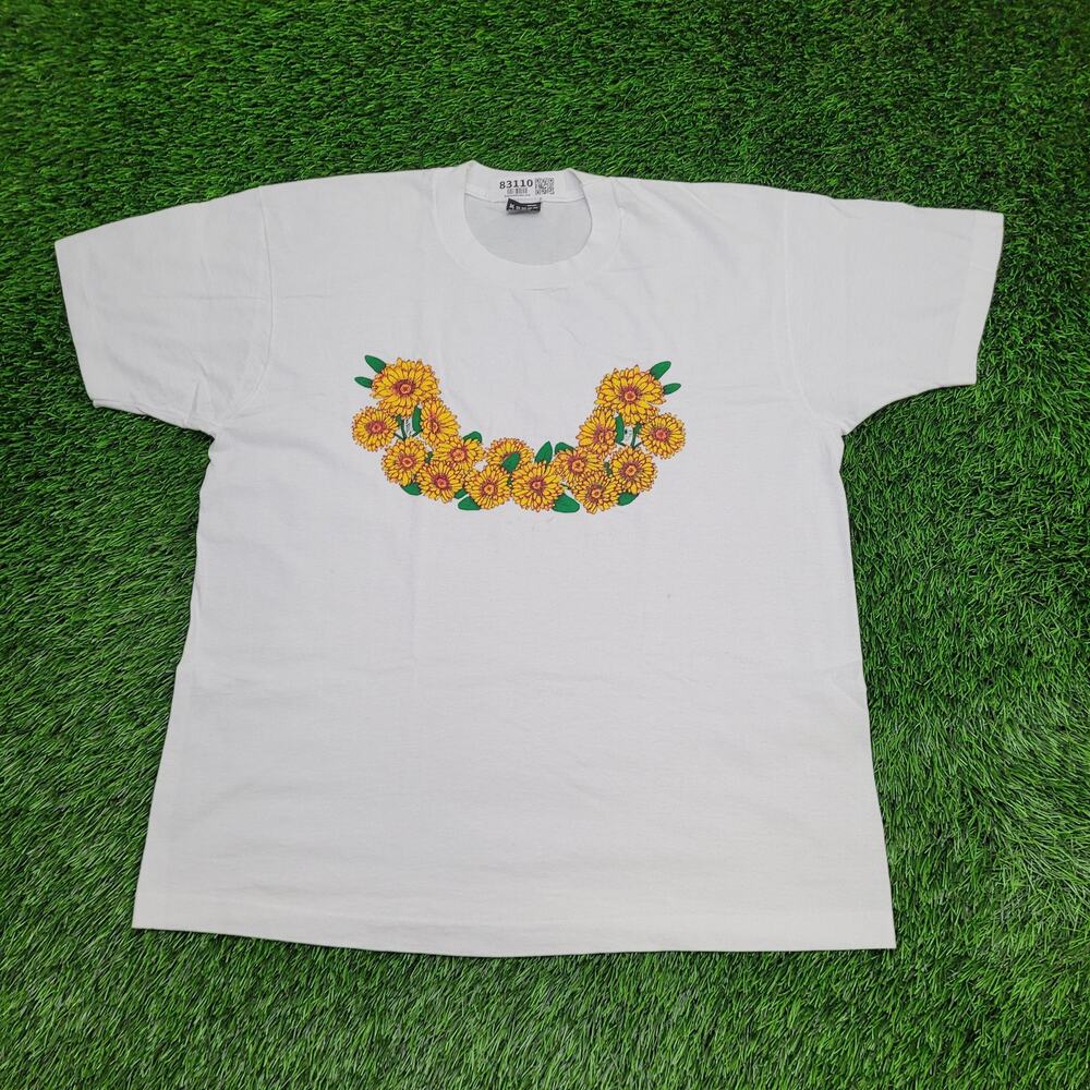Vintage 80s Flower Floral Shirt Womens XL 23x27 White USA